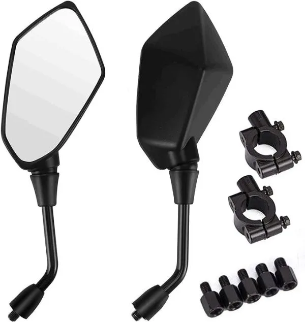 Universal Motorcycle Rearview Side Mirrors, Wide View Durable Replacement Mirror Set for Motorbike Scooter, Black